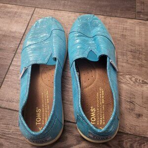 TOMS Kids Teal Shimmer Alpargata Youth Size 2